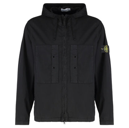 Stone Island, Supima Cotton Twill Stretch-TC Hooded Black Jacket