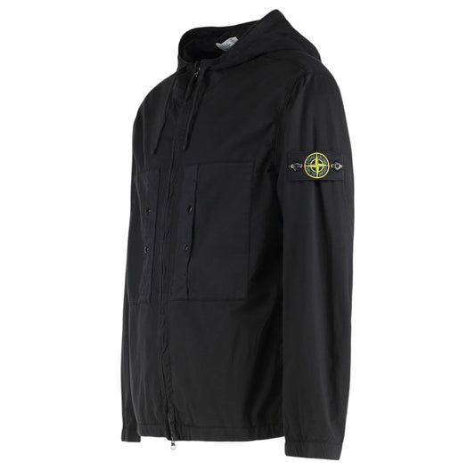 Stone Island, Supima Cotton Twill Stretch-TC Hooded Black Jacket