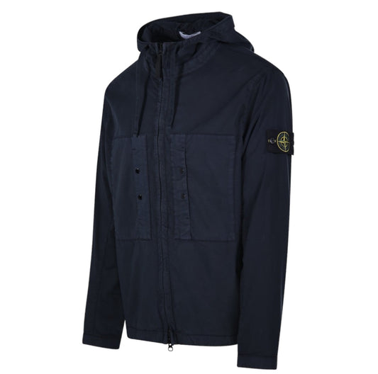 Stone Island, Supima Cotton Twill Stretch-TC Hooded Navy Jacket