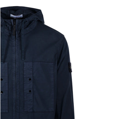 Stone Island, Supima Cotton Twill Stretch-TC Hooded Navy Jacket