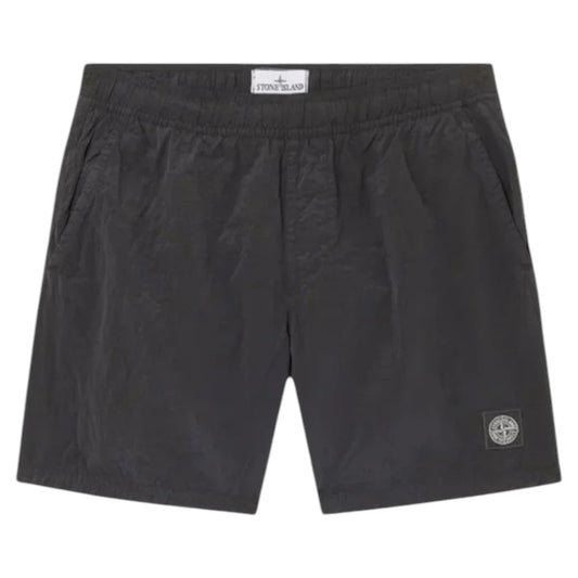 Stone Island, Brushed Nylon Black, Compass Patch Swim Shorts